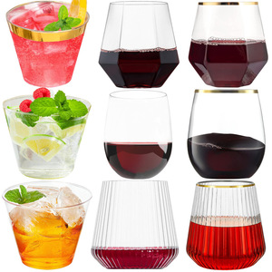 Verres à vin sans pied <span class=keywords><strong>en</strong></span> <span class=keywords><strong>plastique</strong></span> transparent de 9oz jetables avec bord doré pour le grillage du mimosa des flûtes à <span class=keywords><strong>champagne</strong></span> - Product Image 3