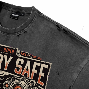 T-shirts en coton de qualité supérieure, délavés à l'acide, effet vieilli, avec impression graphique punk personnalisée, à manches courtes, col rond, respirants, pour la vente en gros - Product Image 3