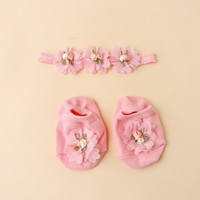 Ensemble de 2 chaussettes bandeaux antidérapantes à motif floral pour filles, en Spandex/Coton, douces et respectueuses de la peau, accessoires pour cheveux de bébé, pour 0-3 ans