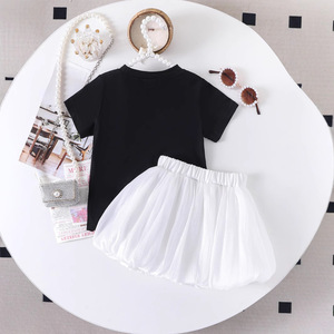 2025 été nouvelles filles nœud T manches + blanc princesse vent jupe costume filles vêtements ensembles - Product Image 2