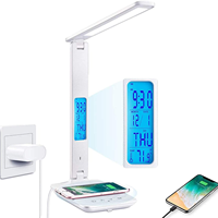 Lampe LED de bureau Portable avec chargeur USB sans fil, avec Date et température, idéale pour le travail, avec horloge et alarme