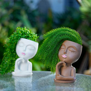 Pot de fleur succulent artisanal en résine moderne verte ornement de cour de jardin extérieur créatif avec <span class=keywords><strong>repose</strong></span>-menton à une main - Product Image 1