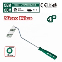 Rouleau de peinture cylindrique en acrylique 100 mm (4 pouces) avec fibre de 12 mm de hauteur, mini-rouleau de peinture avec 1 couvre-rouleau pour revêtement mural domestique