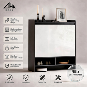 Meuble à chaussures noir et blanc à 3 portes avec étagère inférieure ouverte, meuble de rangement moderne pour chaussures à finition brillante pour entrée, couloir, hall d'entrée - Product Image 1