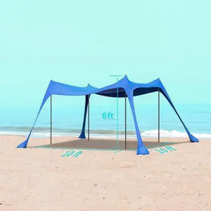 Freiluft-Familienstrandzelt Vordach-Sonnenblende Pop-Up-Sonnenpflege 4-Säulen tragbares Camping-Strandzelt mit Tragetasche