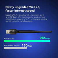 Adaptateur USB sans fil WiFi 6 AX300 avec antenne à gain élevé, 300 Mbps, sécurité WPA3, compatible avec Windows/Linux/UOS