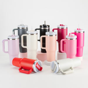 แก้วน้ำสองชั้น 40 ออนซ์ สีกรมท่า ขาว ชมพู ดีไซน์ใหม่ พร้อมหูจับและหลอด - Product Image 1