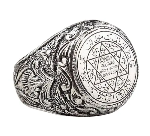 Vintage Geometrische Antieke Zilveren Hexagram Arabische Ring Klassiek Design Saudi Ster Metal Heren Ring