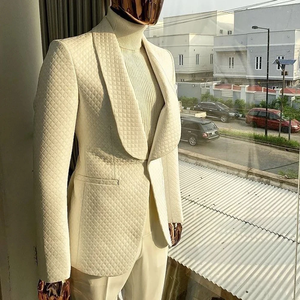 ชุดสูทวาฟเฟิลสำหรับผู้ชาย, ผ้าคลุมไหล่<span class=keywords><strong>2</strong></span>ชิ้นชุดแต่งงานเจ้าบ่าวติดกระดุมหนึ่งเม็ดชุดงานพรอมแบบลำลองออกแบบได้ทุกวัน - Product Image 1