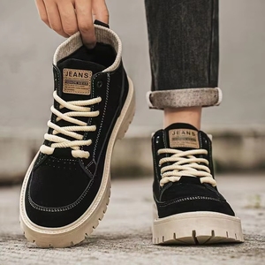 Sepatu Boots Pria Model Retro Inggris Terbaru untuk Musim Gugur, Desain High Top dengan Tali, Cocok untuk Aktivitas Luar Ruangan, Santai, dan Berjalan, dengan Sol Platform yang Tinggi. - Product Image 5