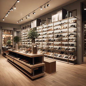 Vente en gros Nouveau type de présentoir à chaussures, support pour magasin, étagère à chaussures en bois personnalisée, étagère à chaussures rotative portable - Product Image 5