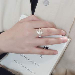 Anillo de Plata Pura S925 con Diseño de Golondrina Elegante y Perla Abierta, Estilo Antiguo Chino - Product Image 4