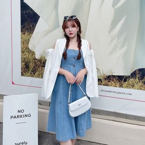 ชุดเดรสยีนส์ผู้หญิงไซส์ใหญ่ สายเดี่ยวเปิดไหล่ สีพื้น N8031 - Product Image 3