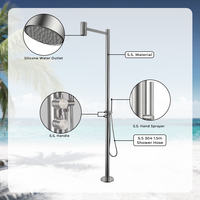 Robinet de douche extérieur moderne en acier inoxydable 304 brossé, chaud/froid, à poser au sol, avec design pluie pour piscine