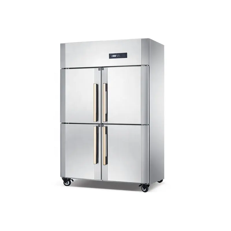 Présentoir industriel Congélateur vertical en acier inoxydable à 4 portes vitrées Réfrigérateur 500 litres Réfrigérateurs à congélateur en bas