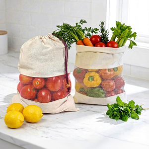 Bolsas Reutilizables Plegables Ligeras y Duraderas de Algodón Puro Orgánico Natural para Frutas y Verduras, Almacenamiento Doméstico - Product Image 1