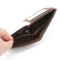Dompet kulit kuda gila pemblokir RFID merek kustom tempat kartu lipat ganda pendek terbuka Vintage Dompet jendela 2 ID untuk pria