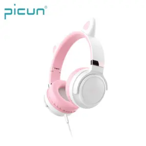 Picun C29硅胶猫耳耳机可爱女孩耳机3.5毫米过耳可折叠有线耳机