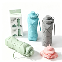 Bouteille d'eau pliable en silicone sans BPA, réutilisable, anti-fuite, portable, avec couvercle