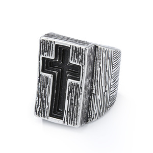 Cross Titanium Steel <b>Ring</b> For Men Black Antique Silver Cross Pattern Punk Style Hip Hop Religious Jewelry Gift - Product Image 5