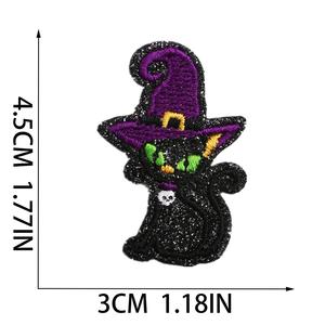Personalizzazione all'ingrosso di Halloween <span class=keywords><strong>gatto</strong></span> fantasma casa stregata con paillettes <span class=keywords><strong>ricamo</strong></span> toppe stiratura fai da te cappelli di Jeans piumini - Product Image 3