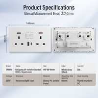 Enchufe Doble Estándar del Reino Unido de 13A con Interruptor, 2 Tomas BS de 13A con Indicador de Neón, Panel de PC Blanco, Negro, Gris, Enchufe de Pared con USB Tipo C
