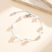 Bracelet RINNTIN STPB01 en acier inoxydable plaqué or 18 carats PVD, perles coquillages de 5 mm, pour femmes