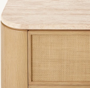 <span class=keywords><strong>Commode</strong></span> à 9 tiroirs de style américain avec panneaux en rotin tressé <span class=keywords><strong>et</strong></span> plateau en travertin, buffet en <span class=keywords><strong>bois</strong></span> massif pour chambre à coucher <span class=keywords><strong>et</strong></span> salon - Product Image 4