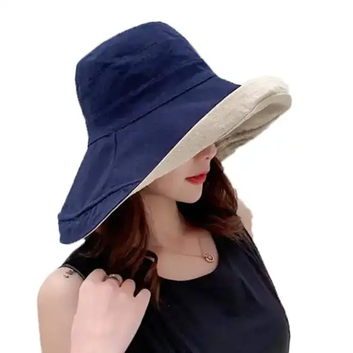 Summer New Women's Double-Sided Wide-Brimmed Fisherman's Hat Custom Outdoor Beach Sunscreen Hat