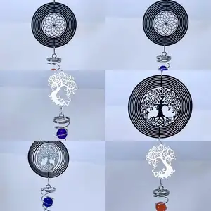 Paslanmaz çelik lazer para çan sempati rüzgar çanları ile hayat ağacı asılı rüzgar Spinner ile Spiral kuyruk Metal el sanatları