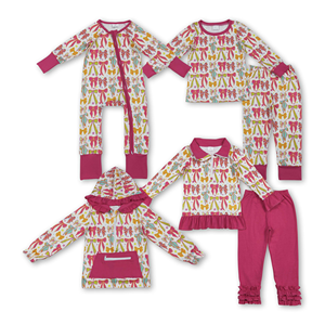 Sibling Matching Casual Eco-Friendly Pajamas Kids Short Sleeve Ruffle Outfit <b>Cute</b> Bow Print Girls Nightwear Set - Product Image 1