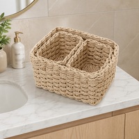 CF Boho 3 Parçalı Dokuma Hasır Dekoratif Bölmeli Düzenleyici Yurt Eşyaları Banyo Kozmetik Organizer Saklama Sepeti Seti