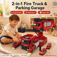 Station de stationnement et de rangement 2-en-1 transformable pour camion de pompiers avec musique, lumière et jet d'eau, en alliage moulé sous pression, vente en gros, usine OEM