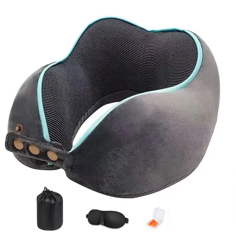 Travesseiro de viagem em forma de U de espuma de memória de rebote lento portátil personalizado, travesseiro de viagem ergonômico e respirável para pescoço macio