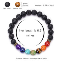 Offre Spéciale unisexe Chakra Bracelet pierre volcanique de lave boule perlée coloré sept Yoga énergie Bracelet Style à la mode
