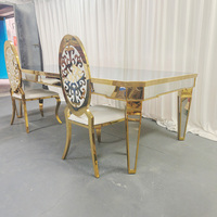 Nouvelle conception de table à manger rectangulaire moderne de luxe en acier inoxydable avec comptoir en verre pour la décoration d'événements de mariage