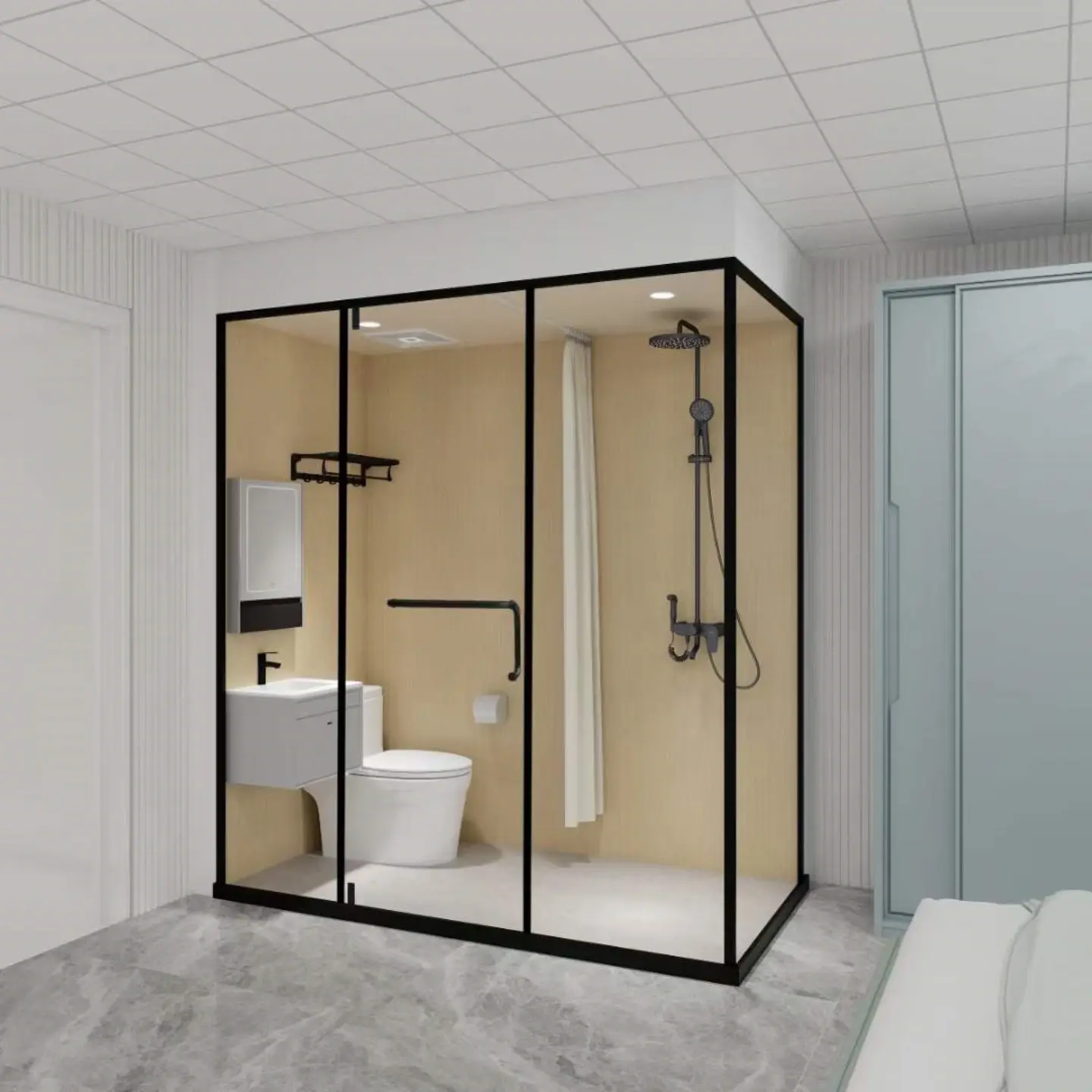 Vorgefertigtes Duschzimmer einteiliges Duschgerüst Integrierte Duschzimmer Integriertes Bad-Kartusche Vorgefertigte Bad-Kartuschen