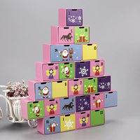 Boîte cadeau rigide en forme d'arbre, écologique et créative, avec 24 tiroirs, pour le calendrier de l'avent de Noël avec le Père Noël de dessin animé