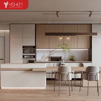Ensemble de meubles de cuisine modulaires gris modernes de haute qualité, écologiques, avec tiroirs de rangement, en panneaux mélaminés, robinet et îlot de cuisine