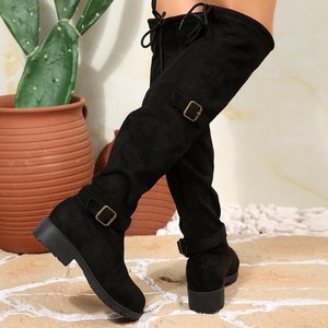 Nouvelles bottes mode automne-hiver 2026 pour femme, grande taille, montantes à boucle, en daim froncé et talon épais - Product Image 2