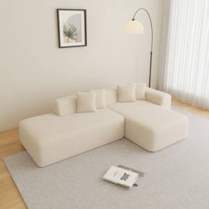 Sofá Seccional Modular Moderno en Forma de L de Tres Plazas, Tapizado en Tela de Lana de Cordero, Cómodo, para Sala de Estar de Apartamento o Villa - Product Image 3