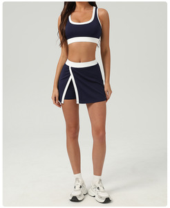 XW-2503 Nouveautés, vêtements de sport de tennis contrastés, col en <span class=keywords><strong>U</strong></span>, taille élastique, coupe ajustée, hauts de sport, soutien-gorge de yoga pour femmes - Product Image 4
