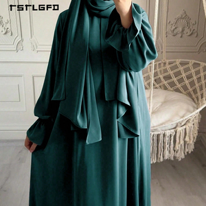 Women Lightweight Matte Chiffon Abaya Elasticated <b>Flared</b> Cuff Long Sleeve Modest Muslim Casual Daily Wear Maxi Dress Multi Color - Product Image 2