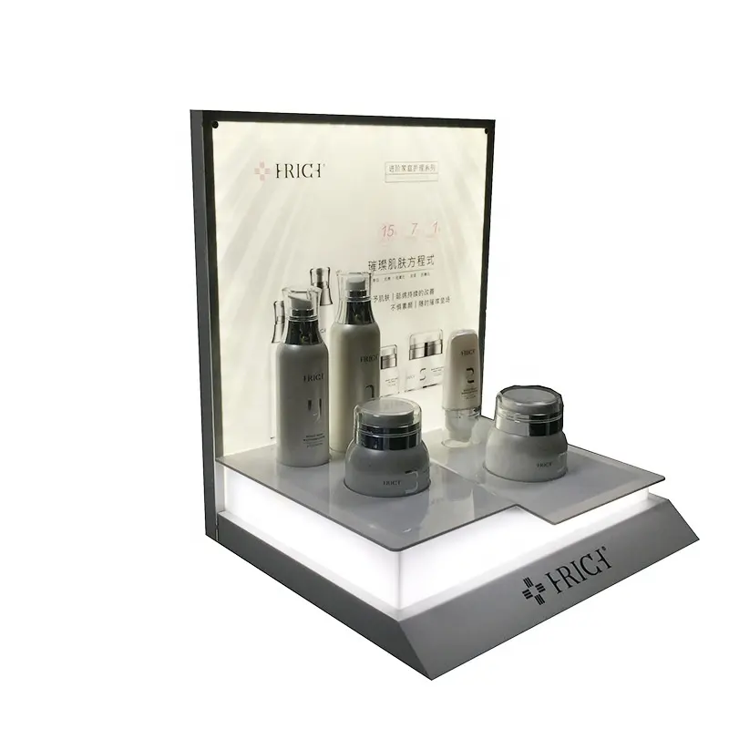 Présentoir de produits cosmétiques en acrylique de table personnalisé de haute qualité avec lumières led présentoir de parfum