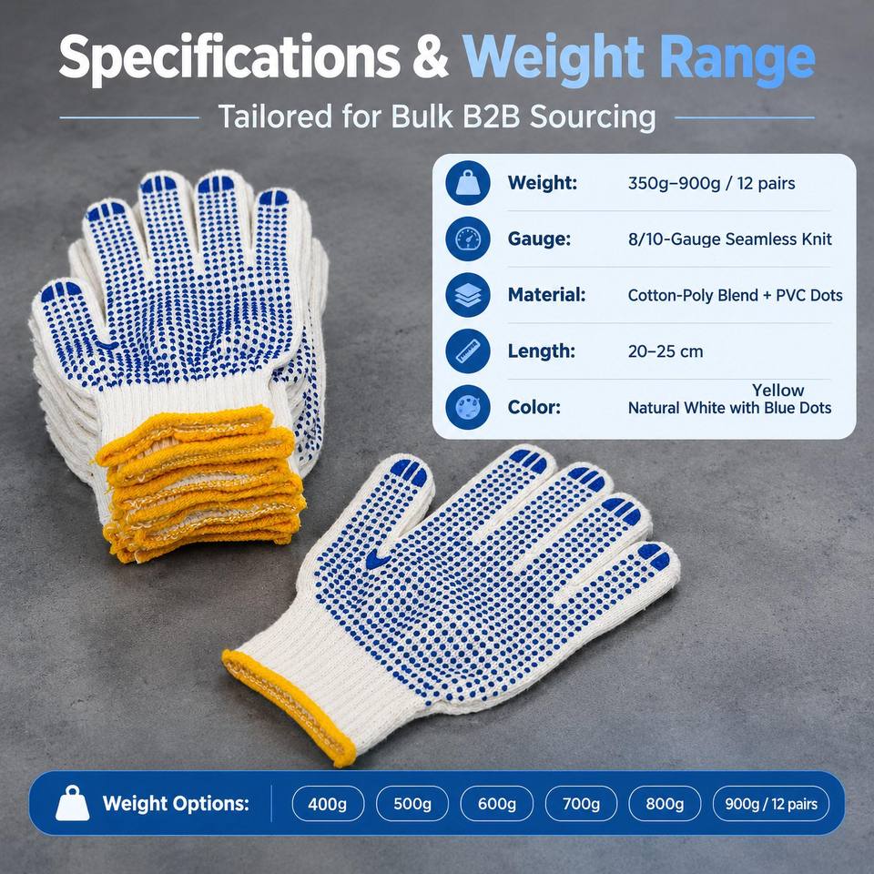 Packing For Export Cotton Gloves With PVC Dots Anti Slip Palm Knit Work Gloves Export ...