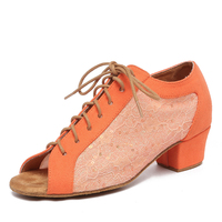 Chaussures de danse latine pour femmes LUOQIAO, modèle L595, pour la pratique de jazz et de salsa en intérieur, talon bas de 4 cm, cuir véritable, semelle souple