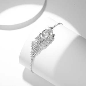 Bracelets Tennis Moissanite Or Blanc Élégants en Gros, Plaqué Or Rhodié, Style Hiphop Unisexe pour Fêtes, Collection All Fashions S Pea Feather - Product Image 3