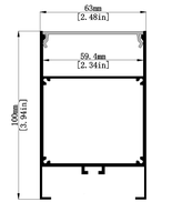 Profilé en aluminium LED avec diffuseur, embouts et clips pour bande LED 63*100 mm