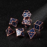 Jeu de dés DND en métal massif à texture écaille bleue, 7 pièces, avec bordure or rose, dés polyédriques en métal pour RPG avec grands chiffres