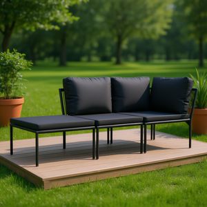 <b>Black</b> Garden Lounge Set D0100HE5PNW 3 Seater Metal <b>Frame</b> Rattan Contemporary Outdoor Furniture Weather Resistant - Product Image 2